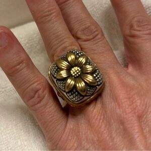 Stephen Dweck Gold and Silver Floral Ring
